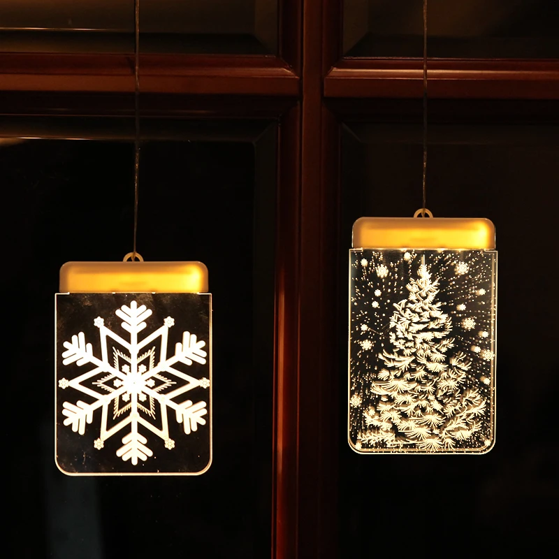 3D Рождественская серия украшения светодиодный праздничный светильник колокольчик Санты Лось снежинка снеговик лампы с присосками батарея мощность оконный светильник ing