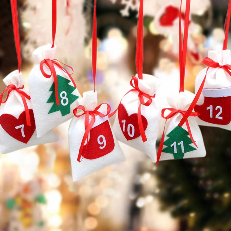 Cotton Christmas Advent Calendar Garland 24pcs 11x16cm Hanging Advent Calendar Gift Bags New Year Family Calendar