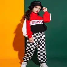 Костюм для джазового танца для мальчиков и девочек, комплект для уличного выступления, Осенняя детская одежда, костюмы в стиле хип-хоп, толстовка, штаны, 2 предмета