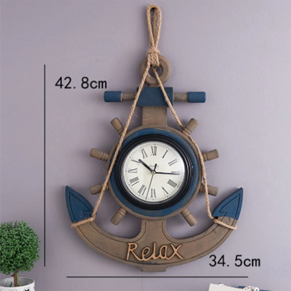 Средиземноморские Ретро часы в форме якоря пляж море тема морской корабль рулевое колесо Декор Настенный декор - Цвет: 2