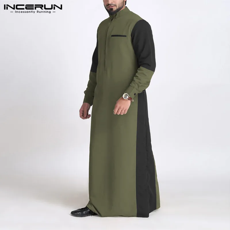 GenericMen Casual Stand Collar Islamic Solid Color Set Muslim Western Shirt GenericMen Casual Stand Collar Islamic Solid Color Set Muslim Western Shirt