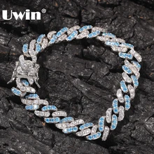 UWIN для мужчин и женщин браслет 8 мм Iced Out Серебряный кубинская ссылка с белый и синий кубический цирконий браслеты ювелирные изделия