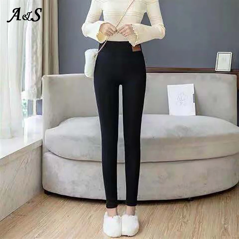 Anbenser Trousers Women Lambskin Cashmere Pants Black Warm Pants Winter Skinny Thicken Velvet Wool Fleece Girls Leggings Female