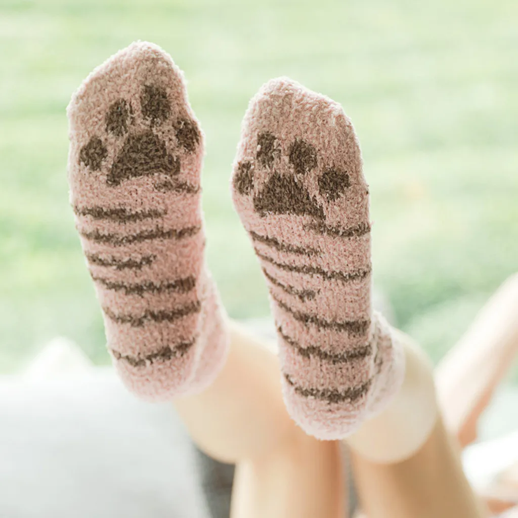 Дизайн, модные 7 пар, унисекс, зимняя теплая Симпатичная кошачья лапа, с принтом, Плотные хлопковые носки, подарок на год для взрослых