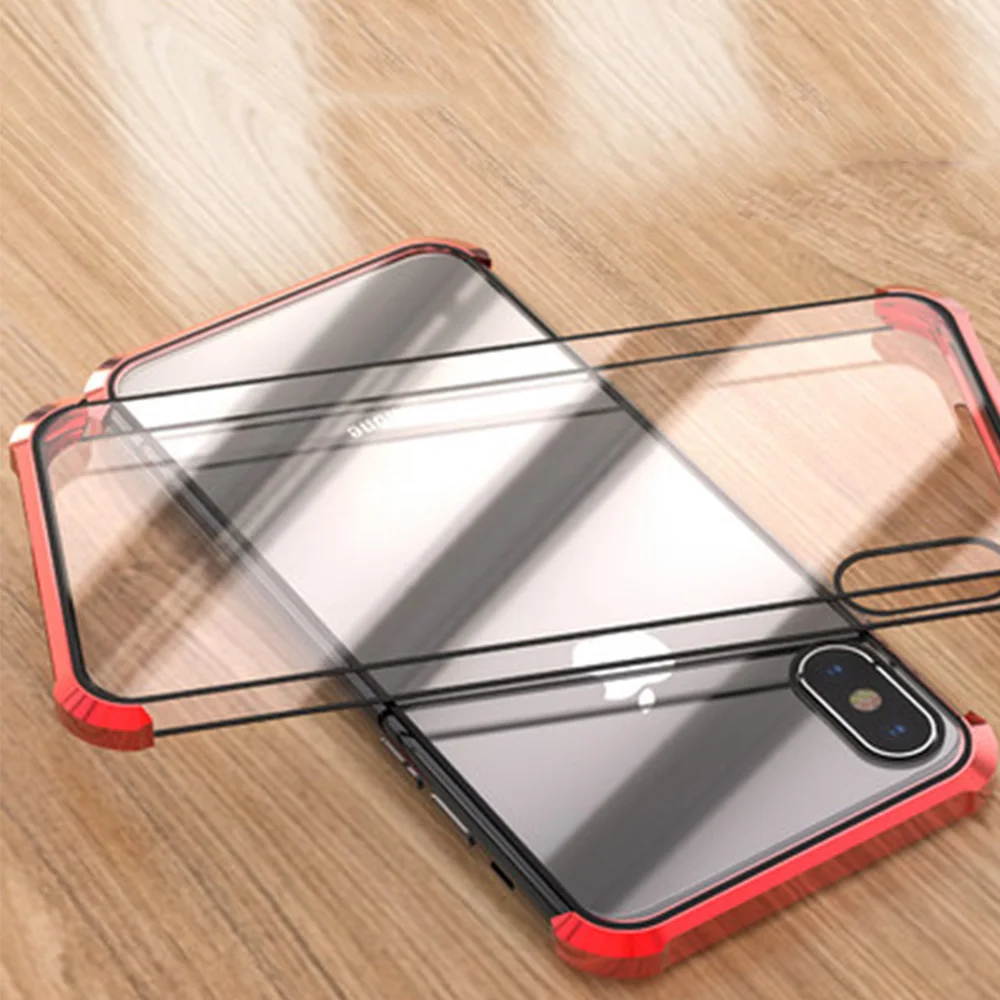 Магнитный чехол для Iphone XR X 7 XS Max металлический адсорбционный закаленное стекло Coque Cover для Iphone 6 7 8 Plus XS протектор экрана