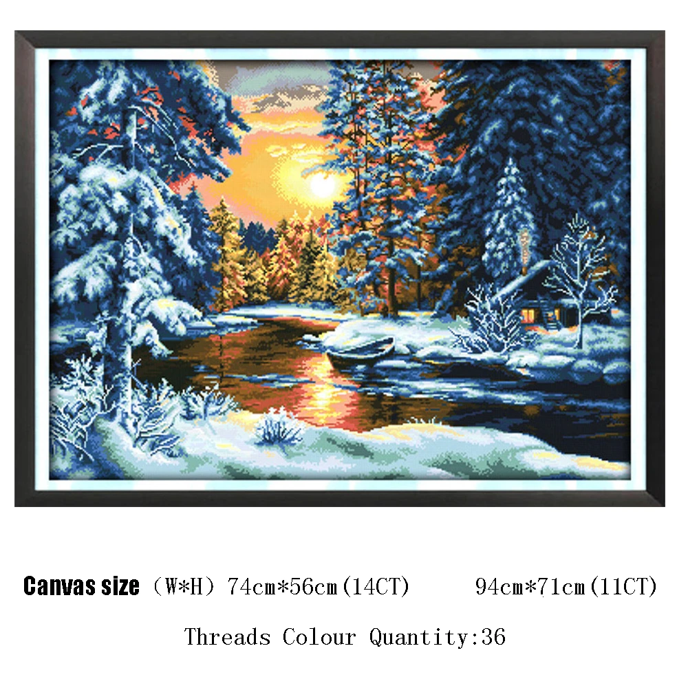 F-CT-686 HUACAN Snow Night Christmas Counted 11CT 14CT Cross Stitch Set DIY DMC Embroidery Needlework Home Decor - Цвет: F-CT-686