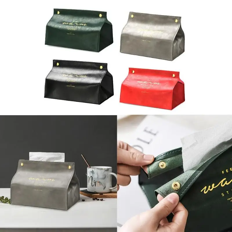 Роскошная кожаная коробка для ткани Leer Brief Ananas Patroon Opvouwbare Servet Houder rechtoek Thuis Keuken Papier Houder Opbergdoo