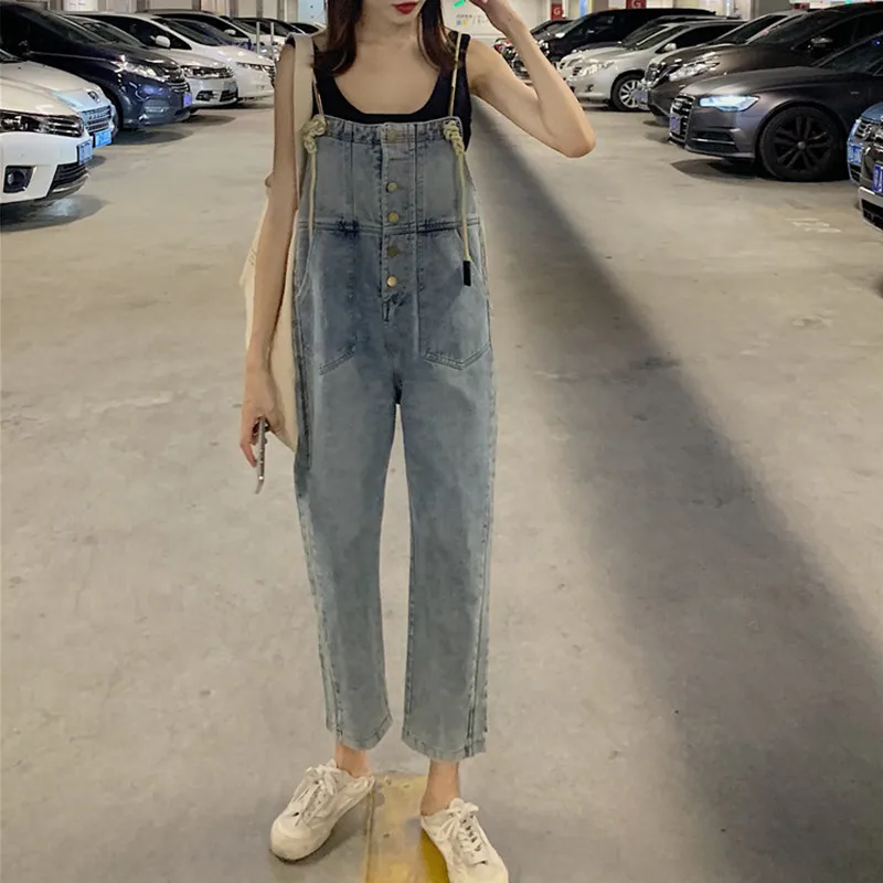 

JUJULAND Women Overalls Denim Jumpsuit Blue Fashion Strap Lady Bodysuit Backless Large Size Female Body Rompers 9044