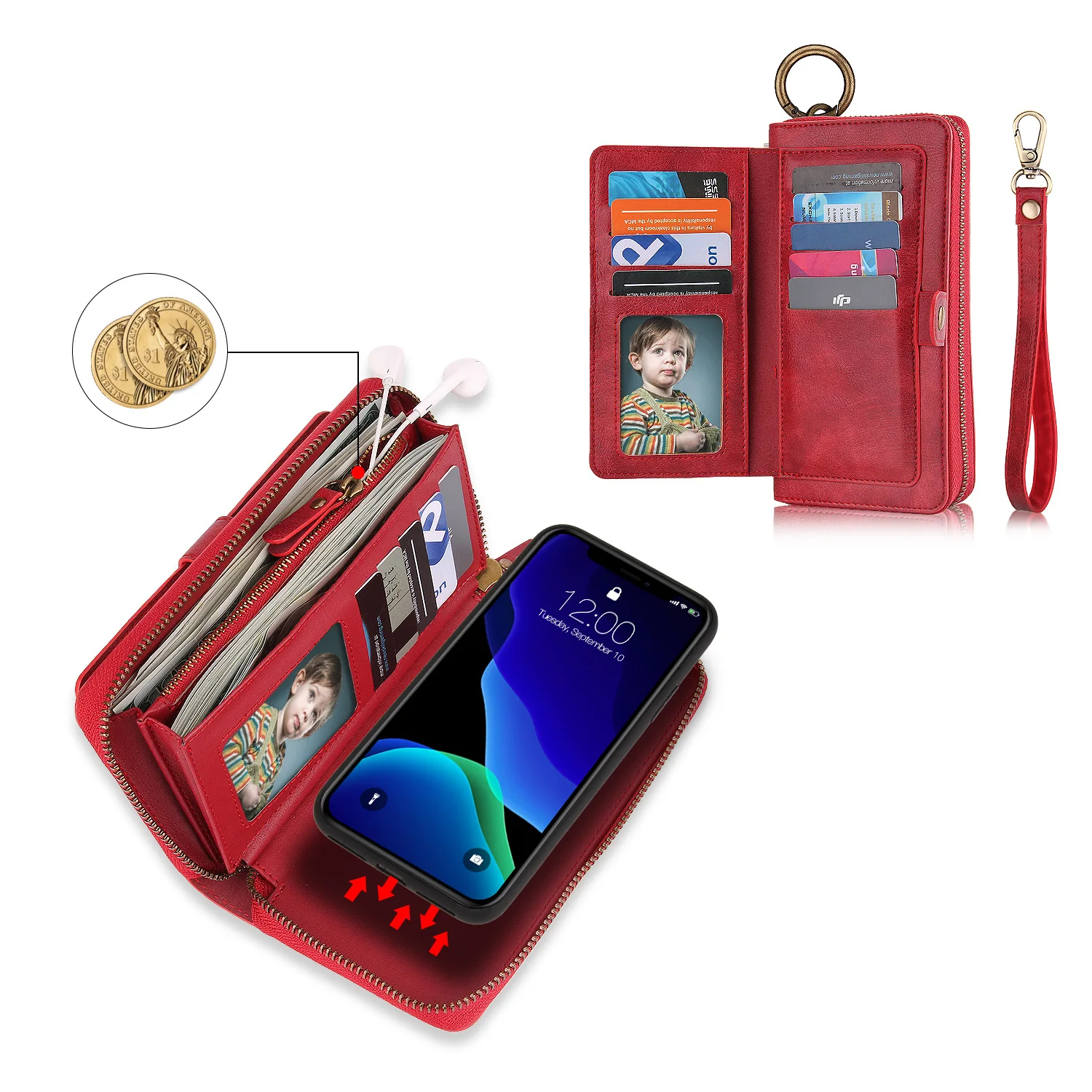 Многофункциональный кошелек на молнии чехол для телефона для iPhone 11 Pro Max съемный Флип кожаный ремешок чехол для iPhone 11 чехол s