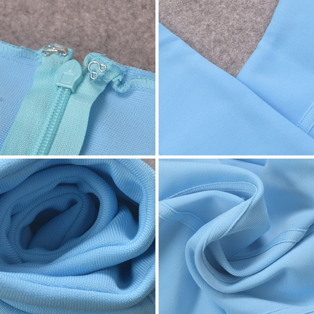 Sexy Women Sky Blue Spaghetti Strap Bandage Dress Knee Length Sheath Padded Party Dress HLB4114 