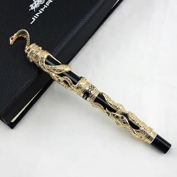 

Jinhao Roller Ball Pens Golden Snake 3D Pattern Ballpoint Pen with Original Wood Box Free Shipping