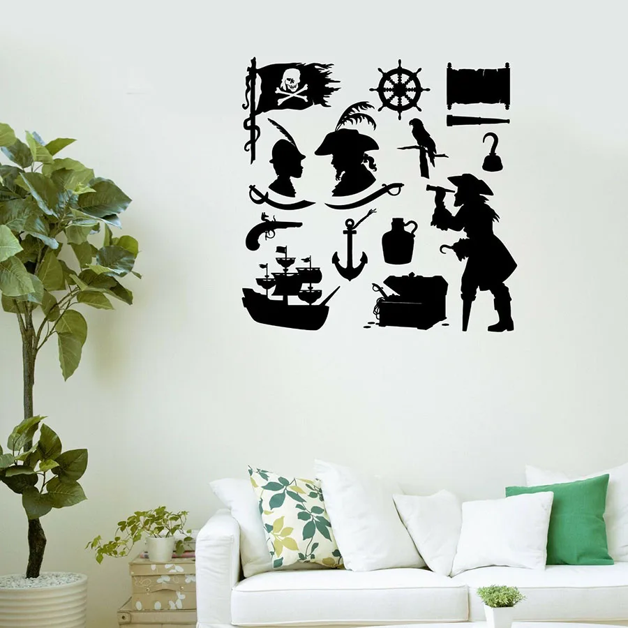 cheap Pirate Ship Wall Decal Treasure Kids Boys Bedroom Nursery Interior Decor Art Vinyl Window Sticker Kid Shower Gifts Creative M932
