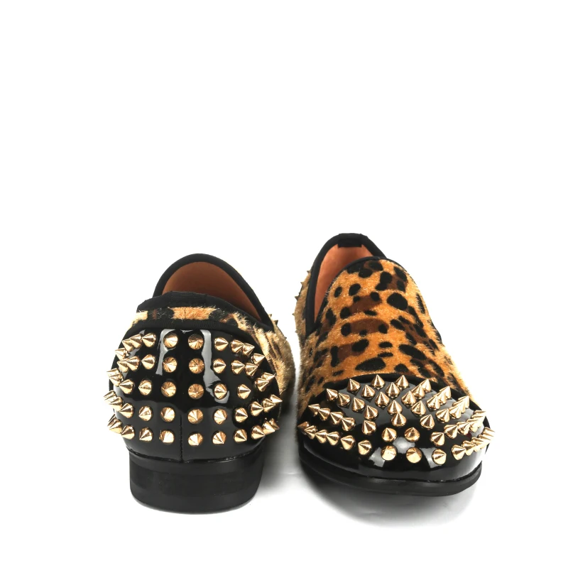 XQWFH Mens Leopard Loafers Luxury Velvet Spiked Slip on Dress Shoes Fashion Penny Smoking Slipper Men Brand Moccasins Flats 2