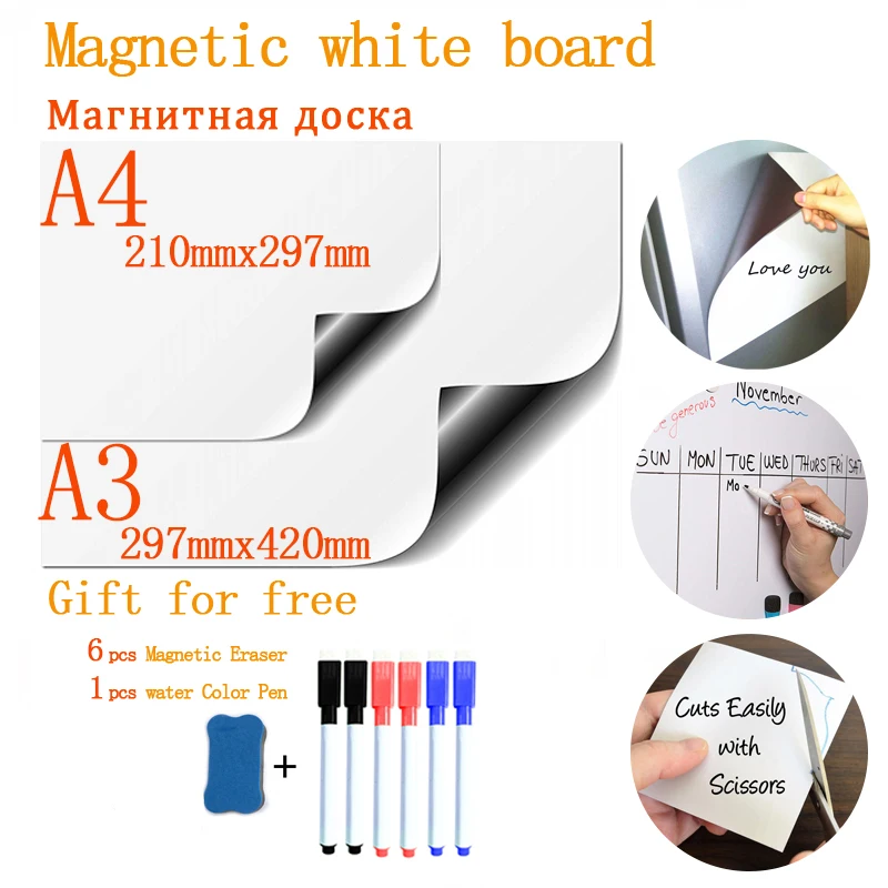 

Soft Fridge Stickers A4+A3Magnetic Whiteboard for Kids Dry Eraser School Memo Presentation writing drawing bulletin white board