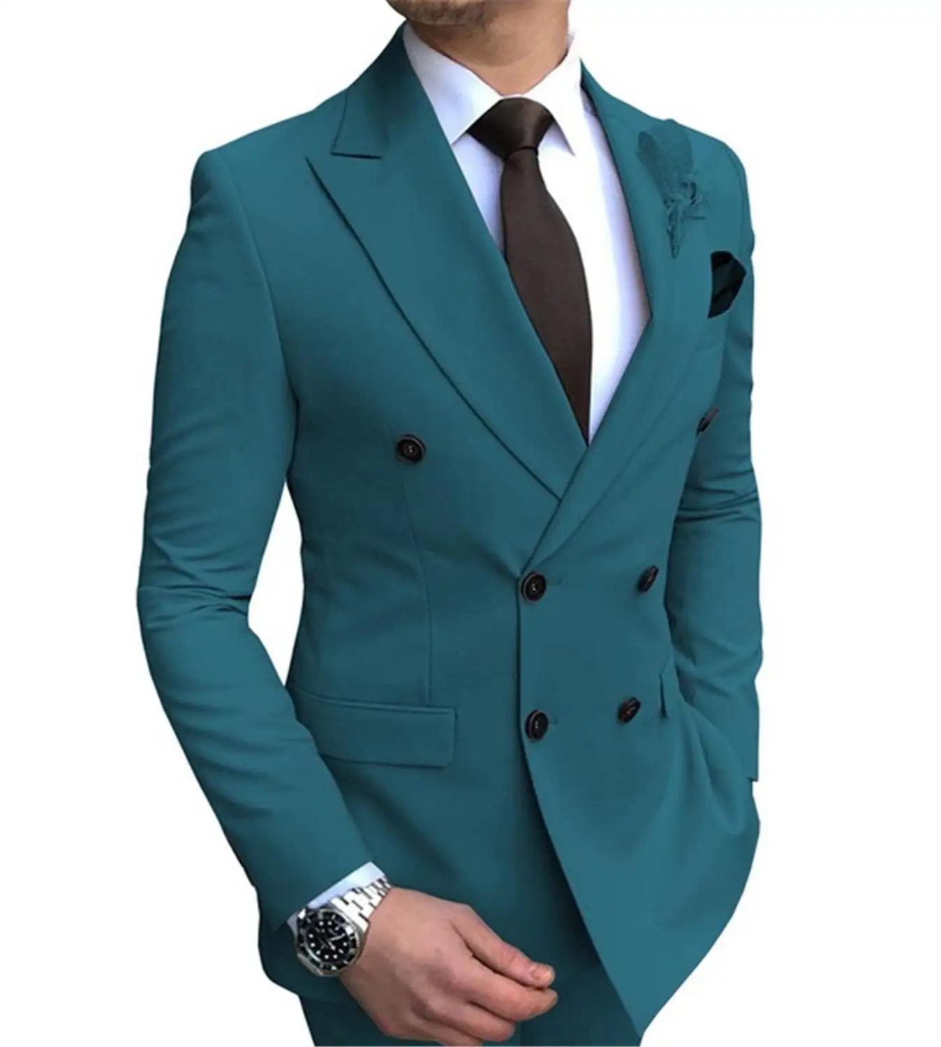 New 1 piece Men's blazer suit jacket Slim Fit Double-Breasted Notch Lapel Blazer Jacket for Wedding Groom - Цвет: Teal