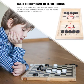 

Pine Wood Family Table Ice Hockey Game Catapult Chess Sling Puck Game Toy Travel Games Chess Set Entertainment Children Gift