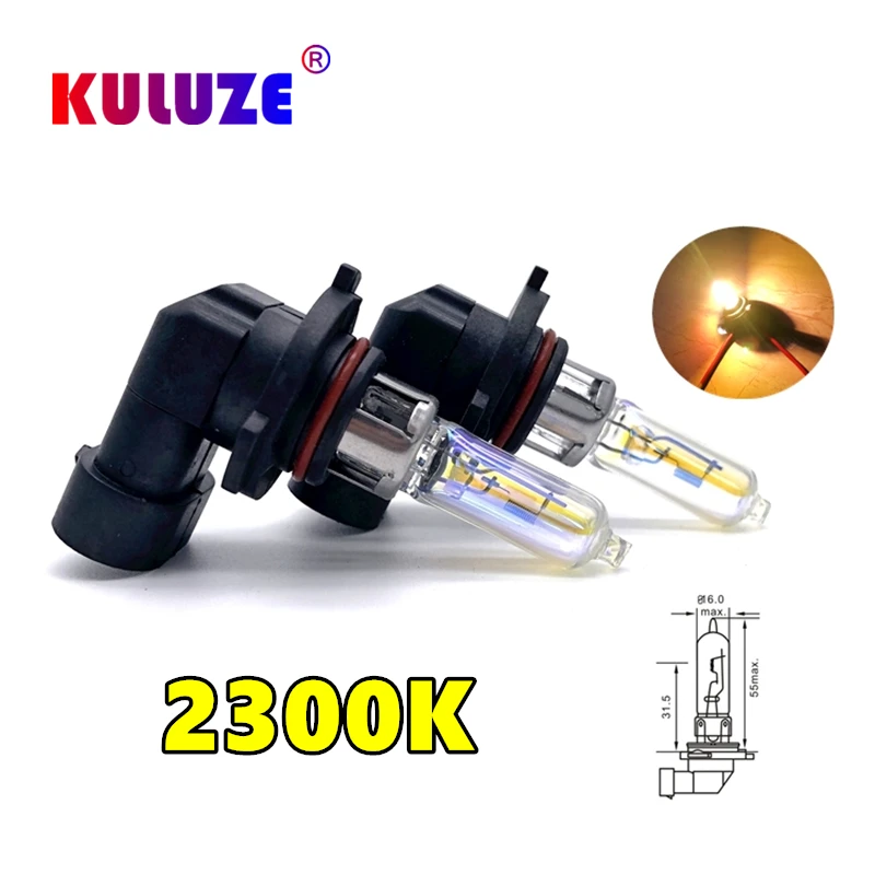 2 Pcs KULUZE H1 H3 H4 H7 H8 H11 Super Yellow Headlamp 2300K HB3 HB4 9012 Halogen Lamp Upgrade Rain And Fog Proof Light Car Bulb