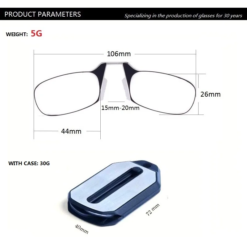 Зажим для носа, очки для чтения, складные мини пресбиопии Для мужчин wo Для мужчин складной модные очки с кольцом для ключей чехол 1,0 1,5 2,0 2,5 3,0