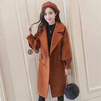 

Wool Coat S-2XL Women Long Sleeve Collar Outwear Long Jacket Korean Casual new Winter Elegant Overcoat Women Woolen Coat