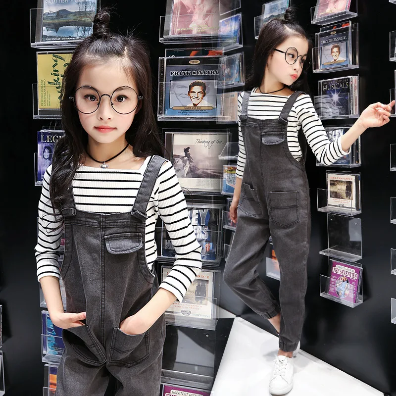 

2019 New Style Spring And Autumn Fashion Childrenswear Children Korean-style Big Virgin Girls Solid Color Pocket Suspender Pants