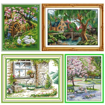 

Joy Sunday Scenery Series DIY Cross Stitch Kit 11CT 14CT Counted Patterns Printed Fabric Chinese Needlework Embroidery Set Decor