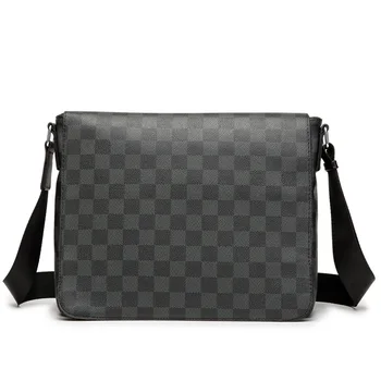 

Man Messenger Bag Leather Shoulder Crossbody Bags Men A4 File Ipad Tablet PC Business Pack Classic Plaid Design