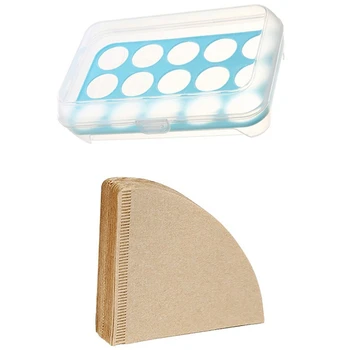 

Egg Tray for Refrigerator,15 Eggs Tray Holder with Lid (Blue) & Hot V60 Filter Cup Special 102 Coffee Filter Paper