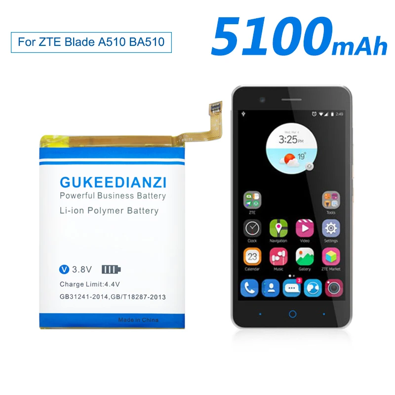 GUKEEDIANZI 5100 мАч батарея мобильного телефона Li3822T43P8h725640 для zte Blade A510 BA510 сменные батареи