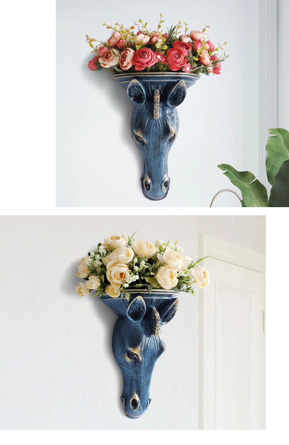 Голова Животного декоративные настенные вазы Декор для цветов ваза для украшения интерьера винтажная подвесная ваза из смолы настенные украшения