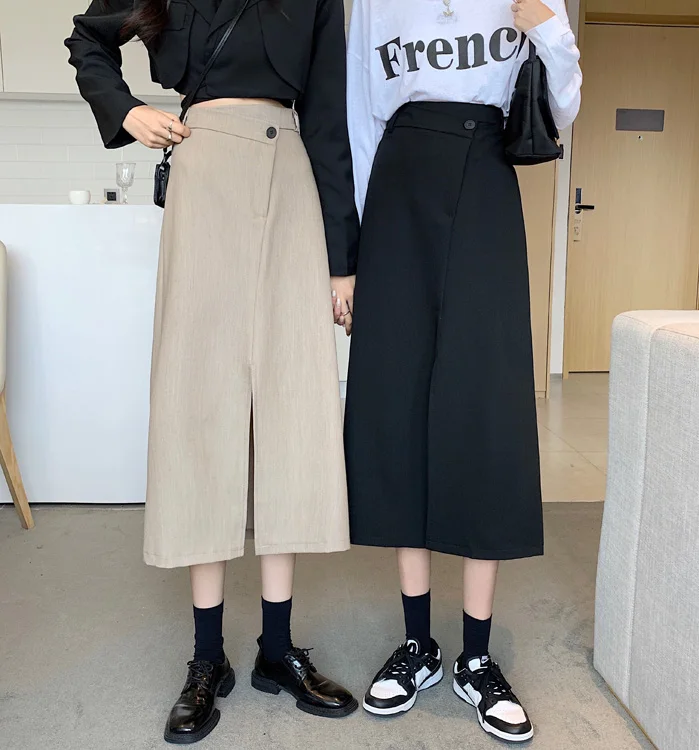 black pencil skirt Alien Kitty 2022 Spring Summer Elegant Women Straight Long Skirt Split High Waist Femme Plus Size Mujer Slim Solid Vintage lululemon skirt