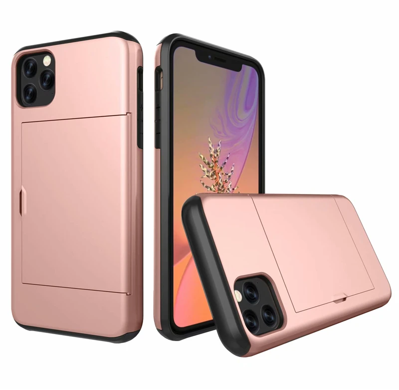 Для Iphone X XR XS 11 Pro Max 8 7 6 6s Plus 5 5S SE чехол Роскошный кошелек Гибридный скользящий держатель для карт для хранения Броня прочный Чехол - Цвет: rose gold