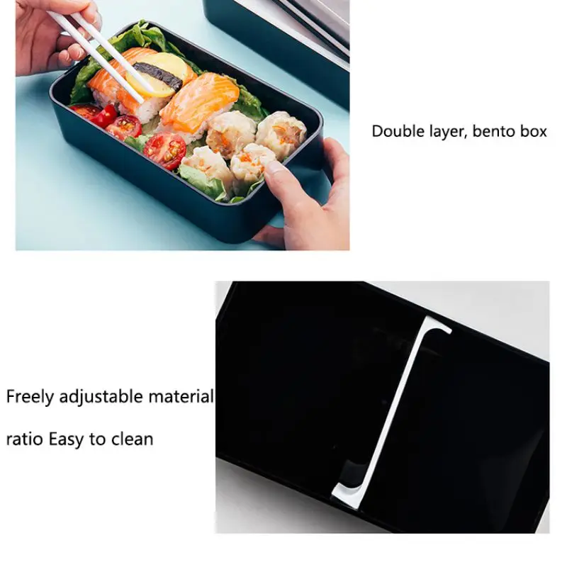 Черный 2 слоя Bento коробки микроволновая посуда контейнер для хранения еды контейнер для еды для пикника студентов Двойной Прямоугольный Ланч-бокс