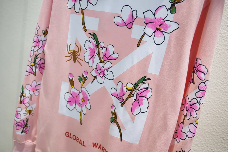 19ss Off-White OW цветы стрела мужчины женщины унисекс влюбленные Мода хлопок Повседневная Толстовка с капюшоном свободная Куртка Пуловер
