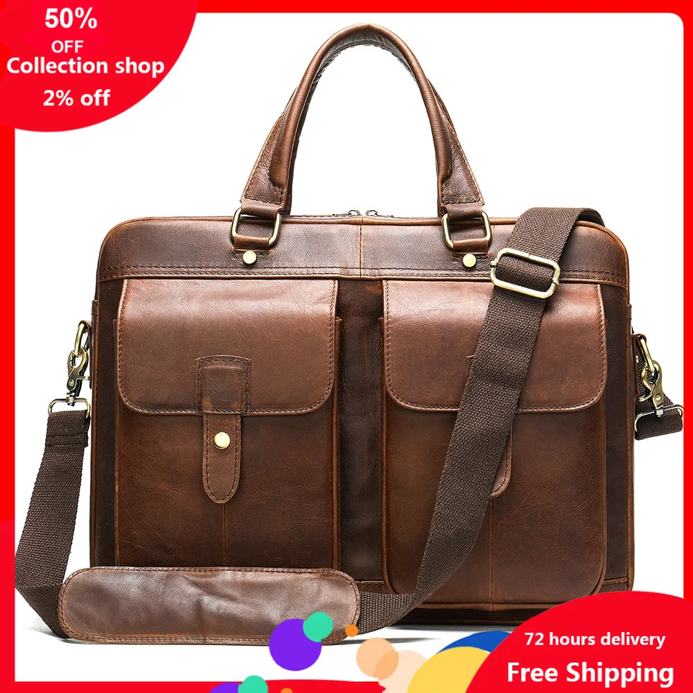 

Man Handbag Genuine Leather Will Capacity 15 Inch Single Shoulder Affairs Computer Package office bags for men free shipping