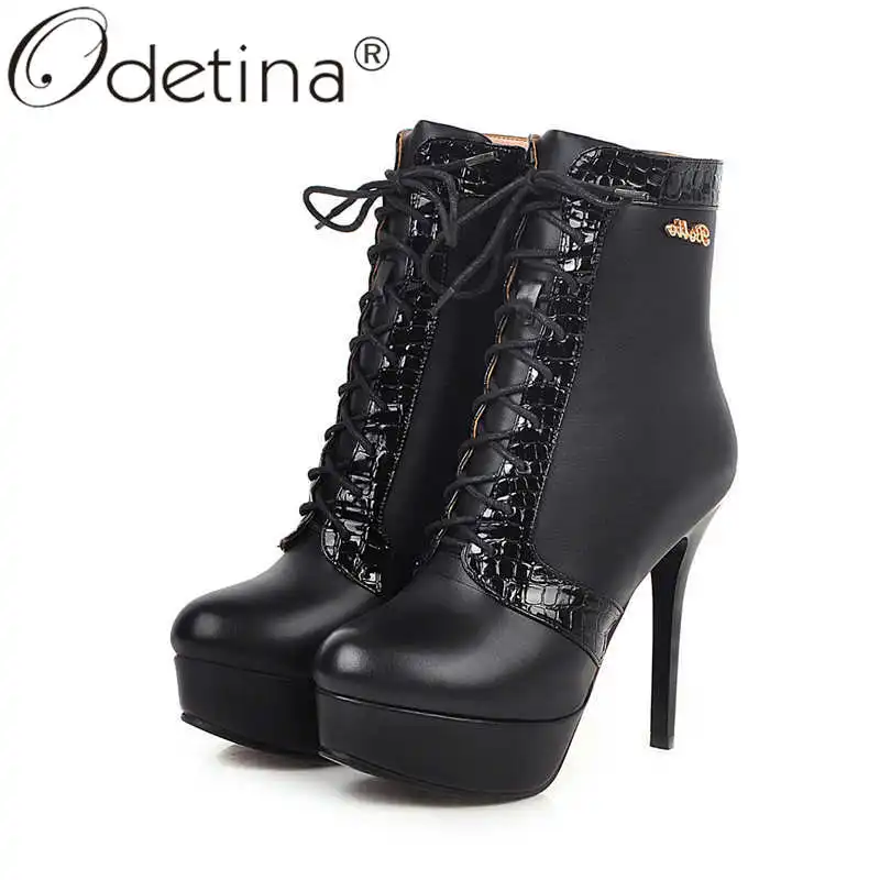 

Odetina Women Extremely high heel Stilettos Ankle Boots Zip Up Comfort Platform Round Toe Lace Up Sexy Ladies Winter Dress Shoes