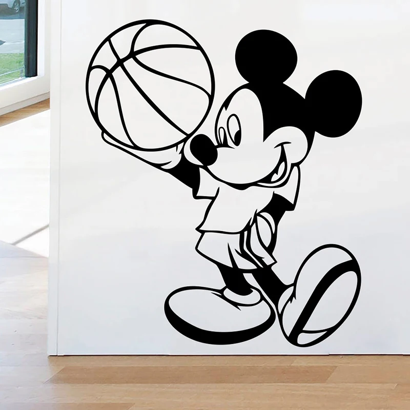 Basketball Sports Disney Mickey Wall Stickers Cartoon Vinyl Wall Decals Baby Room Decor Mickey Player Murals Art Decoration