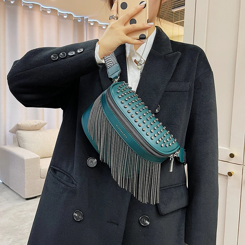 Women Crossbody Chest Bag Fashion Tassel Leather Large Capacity