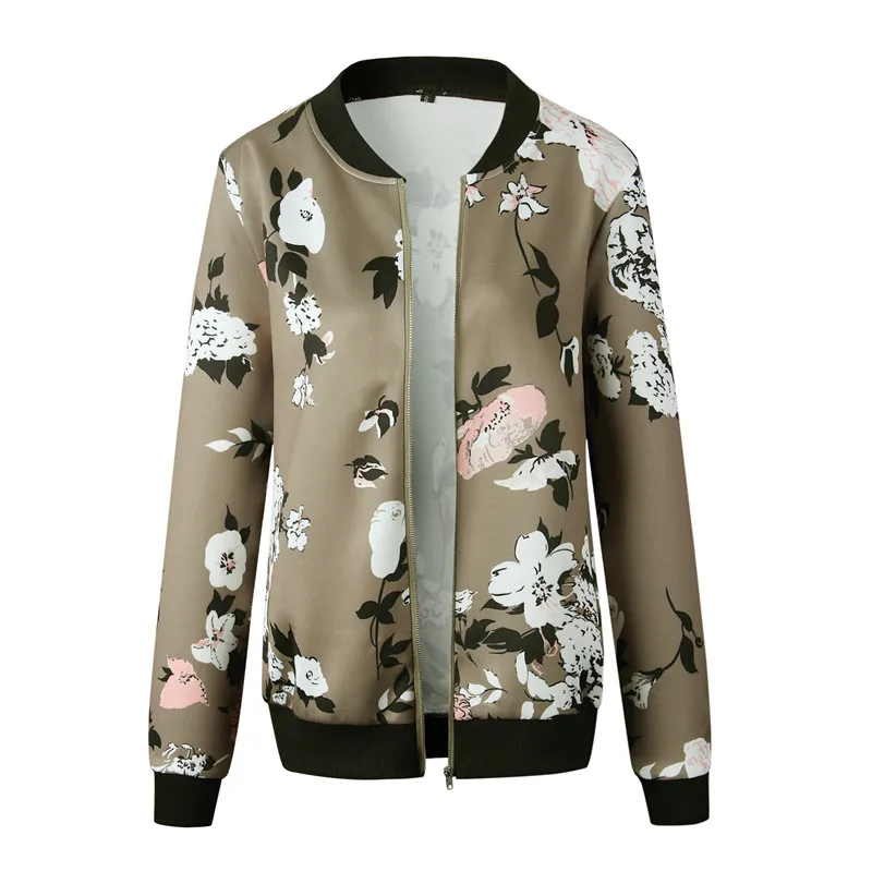 Wuhaobo модное женское пальто в стиле ретро с цветочным принтом, повседневная куртка-бомбер на молнии, Женская Повседневная Осенняя верхняя одежда, пальто, женская одежда