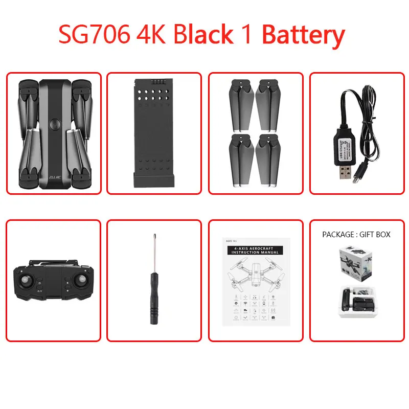 4K-Gift-Box SG706 4K WiFi 1080p двойная камера Квадрокоптер оптический поток стабильность высота RC вертолет семья RC игрушка с камерой - Цвет: 4K-Gift-Box