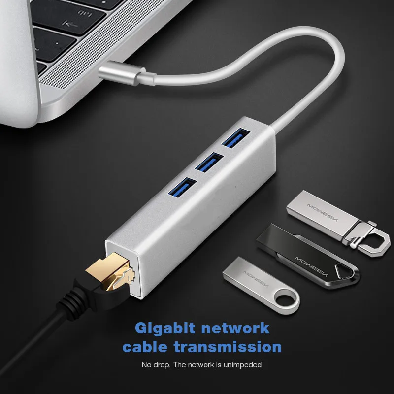 USB 3,0 концентратор type c для Ethernet сетевой адаптер 1000 Мбит/с RJ45 usb-c с 3 usb 3,0 портами usb разветвитель для MacBook Pro