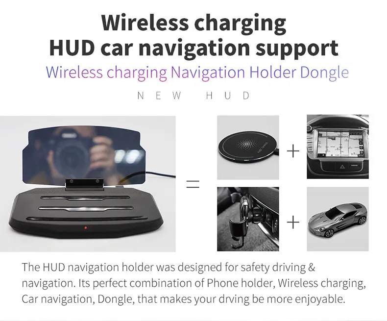 Автомобильный телефон Беспроводная зарядная подставка с 6,5 дюймовым экраном HUD Дисплей для безопасности автомобиля gps навигация HD проектор