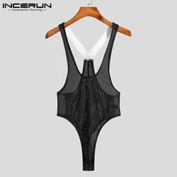 INCERUN 2021 New Men Splicing Onesies Comfortable Homewear  Sexy Casual Male All-match Breathable Mesh Sleeveless Bodysuit S-5XL