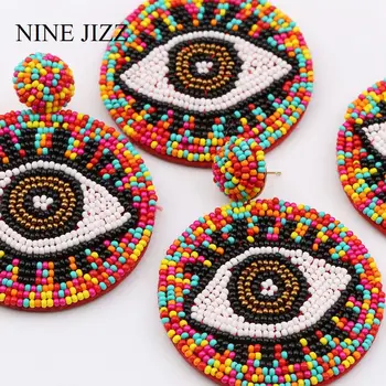 

NINEJIZZ Big Eye Bohemian Handmade Beads Drop Earring For Women Trendy Colorful Fringed Drop Earrings Girls Party Gift Christmas