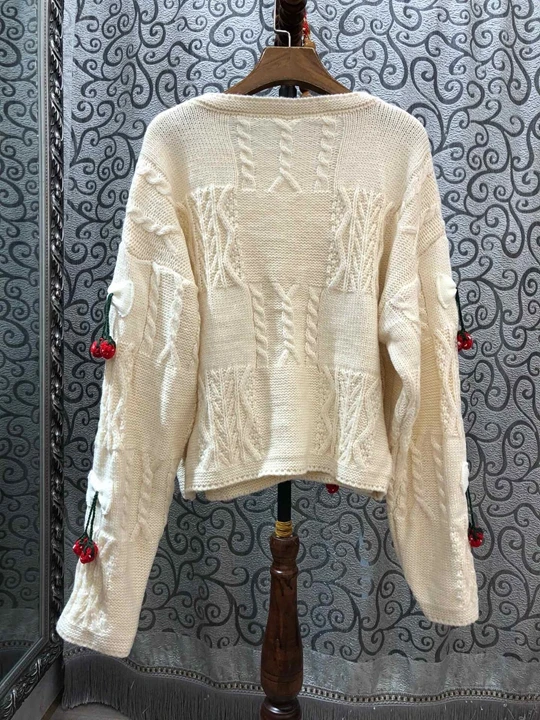Early autumn new women bow bow small cherry pattern knitted long sleeve sweater knitted shirt 902