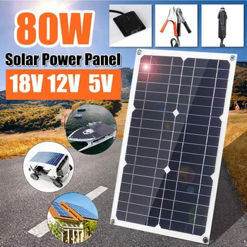 

80W 18V Mono Solar Panel Dual USB 12V/5V DC Monocrystalline Flexible Solar Charger For Car RV Boat Battery Charger Waterproof