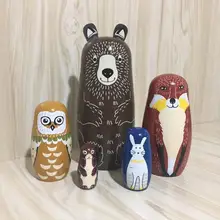 5 шт./компл. животных с медвежьими ушками Матрешка ручной работы деревянные русские Матрешки творческие игрушки для украшения дома ребенка ремесленных