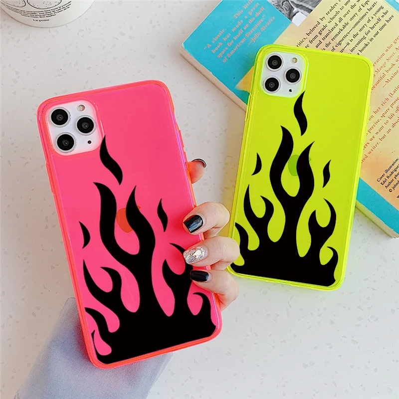 INS hot personality Black fire pattern phone case For iPhone 11 Pro max X XR XS MAX SE 2 2020 8 7 plus cover Fashion soft cases|Fitted Cases| - AliExpress