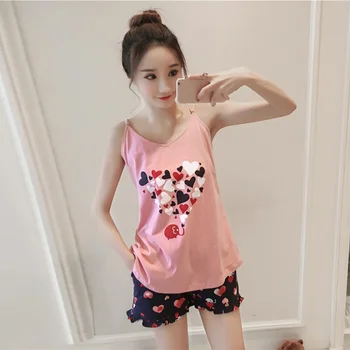 

Sexy Lingerie Spaghetti Strap Pajamas Sets for Women 2020 Summer Shorts Sleepwear Cute Girls Homewear Pijama Mujer Two Piece Set