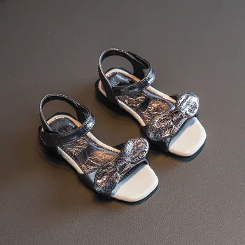 

Summer Kids Sandals For Girls Party Shoes Children Beach shoe Open Toe Flat Leather Sandals Non-slip with Bow SZ238