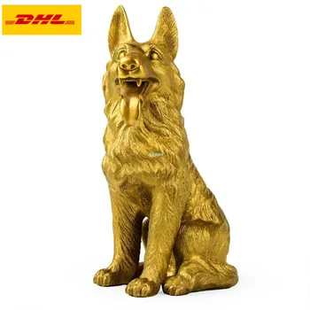 

9" Animal Simulation Wolfhound Home Decorations Creative Present Canis German Shepherd Dog Lupus Familiaris Brass 22CM Z2475